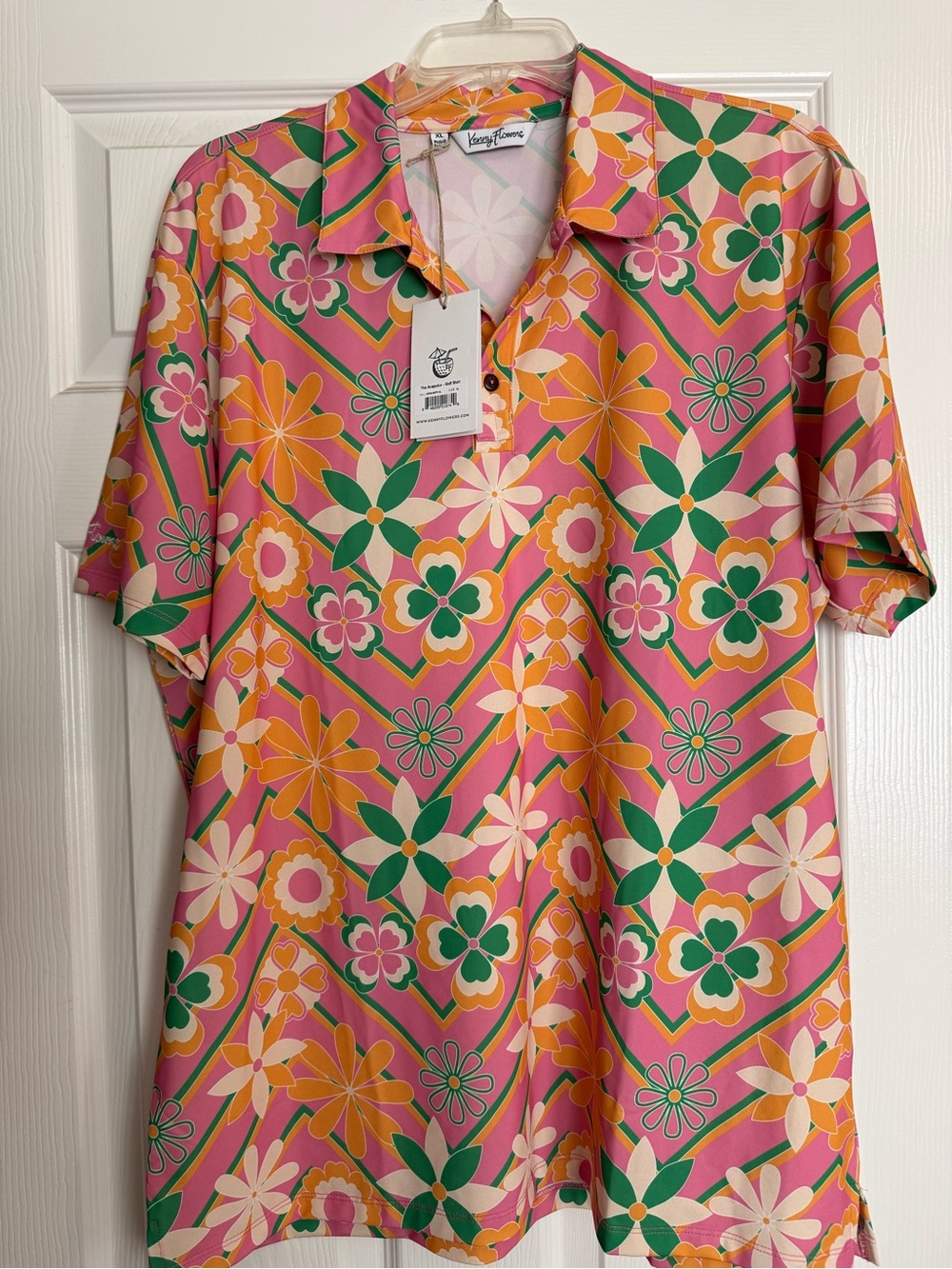 Kenny Flowers Pink Floral Button-Up with Orange & Green Accents, XL